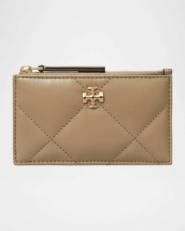 Kira Diamond Quilted Leather Zip Card Case